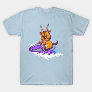 Cute Oryx Riding Ski Boat Cartoon T-Shirt